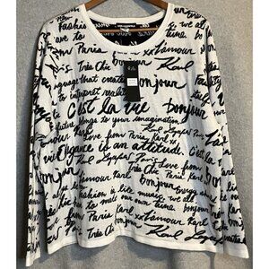 Karl Lagerfeld Paris Soft White Womens Sz 1X All Over Logo Sweater Pullover NEW